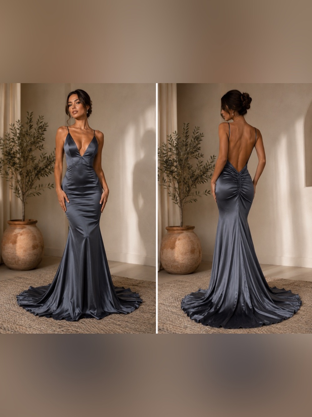 NWT Abyss by Abby “Unleashed” Gunmetal Satin Gown XS ✨